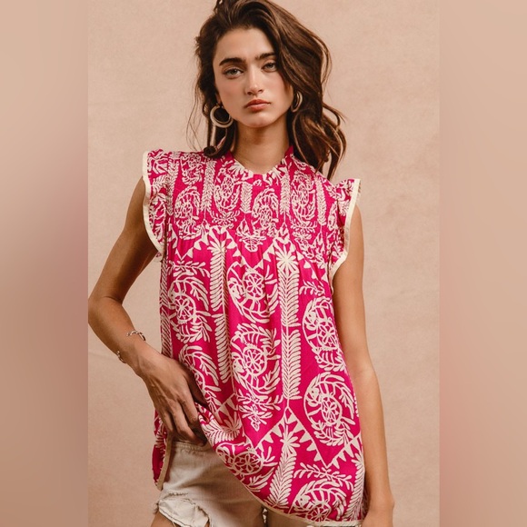 BiBi Printed Ruffle Sleeve Top - Picture 3 of 14